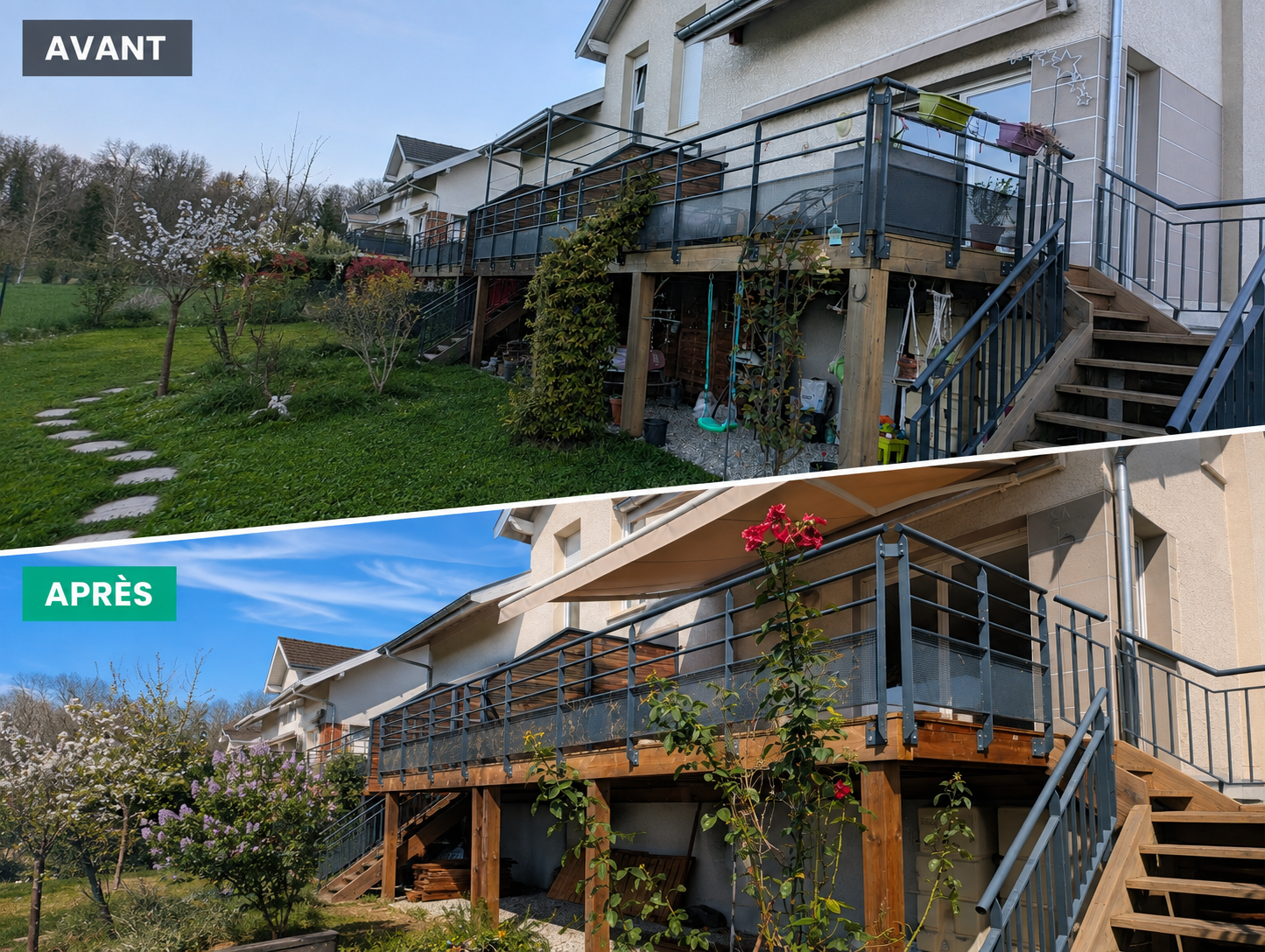 Terrasse bois avant et après les travaux.